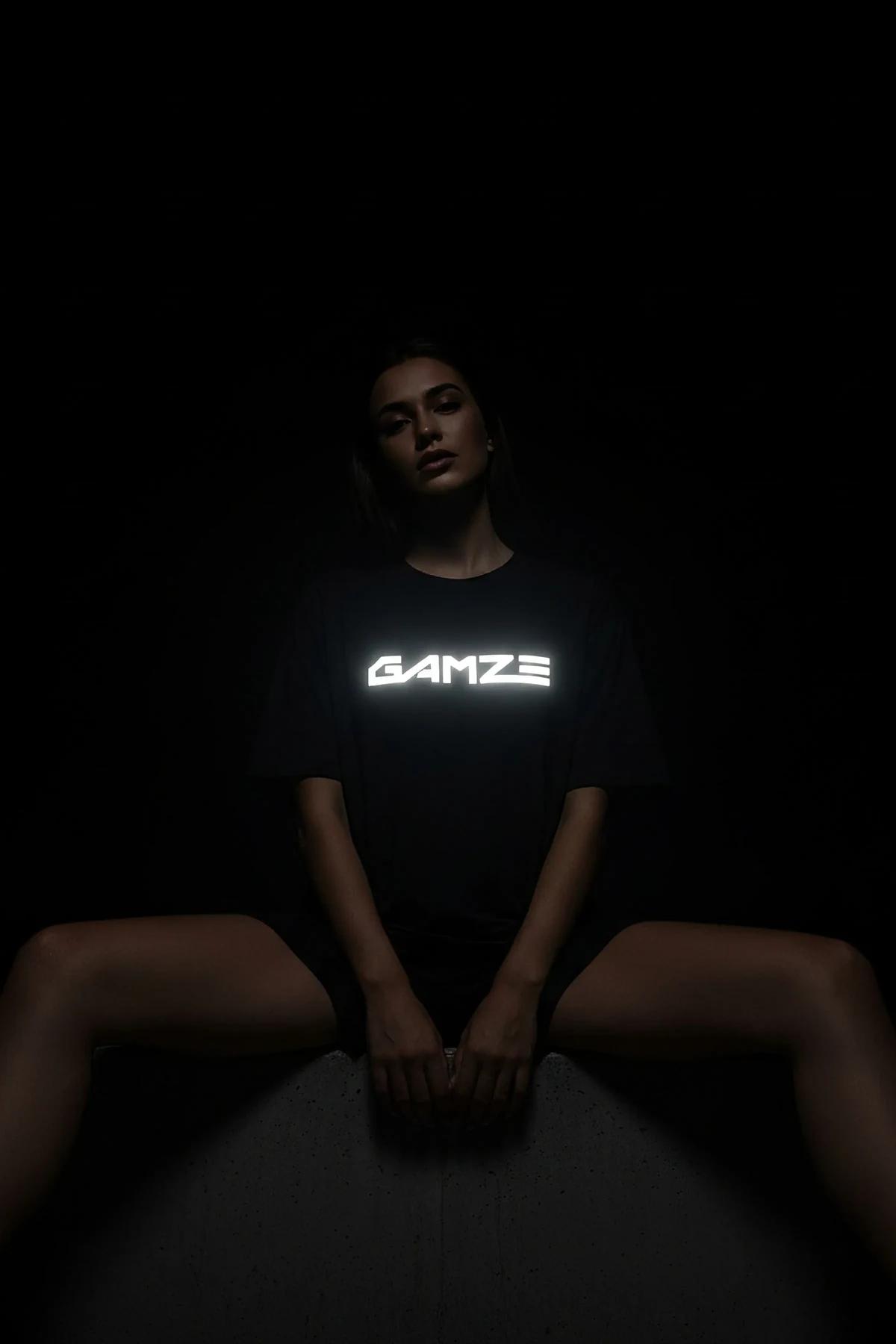 Black Reflective Graphic T-Shirt Custom Text Front View