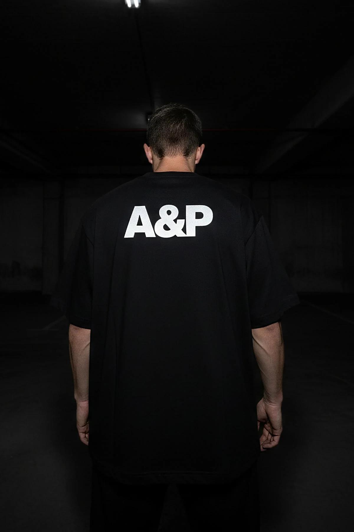 Black Cotton T-Shirt with A&P Reflective Print