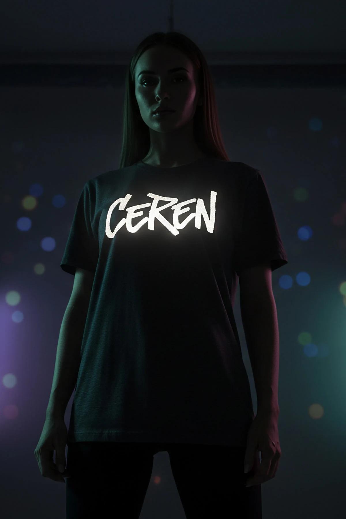 Reflektörlü Baskılı Gri Oversize Kadın T-Shirt - 7
