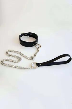 Black Faux Leather Choker Collar Women Detachable Chain Silver O-Ring