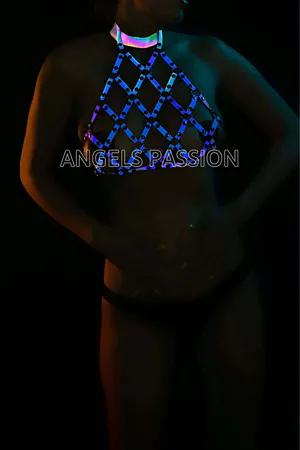 Reflective Cage Harness Top Iridescent Glow Festival Wear