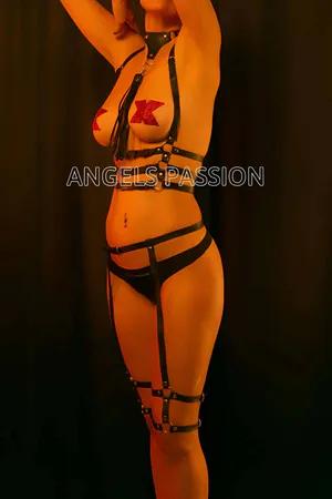 Black Faux Leather Full Body Harness Set with Tassel Choker and Garter Straps