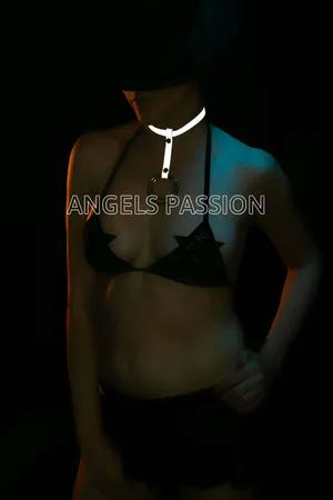 Reflective Choker Harness Silver O-Ring and Drop Strap
