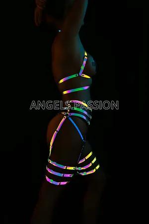 Holographic Reflective Full Body Harness Women Adjustable Straps Thigh Garters