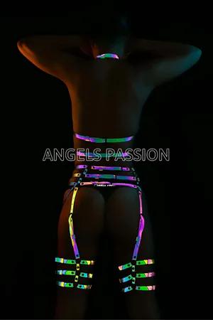 Holographic Reflective Full Body Harness Women Adjustable Straps Thigh Garters