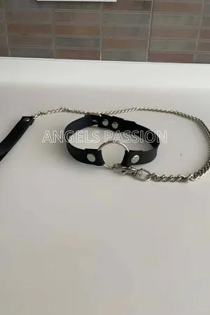 Black Faux Leather Choker Collar Detachable Metal Chain Leash