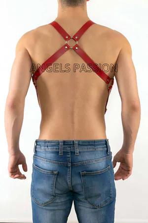 Red Faux Leather Body Harness with O-Ring Details