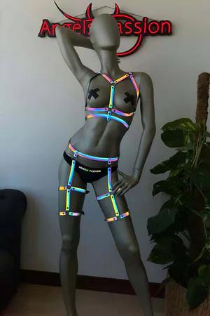 Iridescent reflective full body harness with adjustable straps