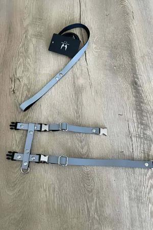 Reflective Cross Chest Harness Black Silver Adjustable Straps