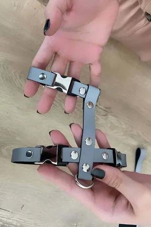Reflective Cross Chest Harness Black Silver Adjustable Straps