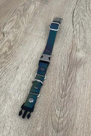 Reflective Strap Choker Collar with O-Rings Rainbow Faux Leather