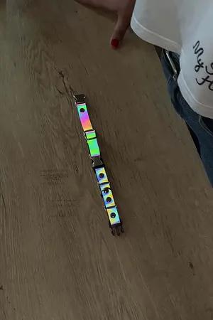 Reflective Strap Choker Collar with O-Rings Rainbow Faux Leather