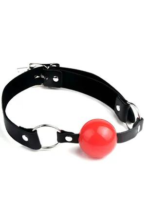 Adjustable Black Vegan Leather Ball Gag with Red Ball
