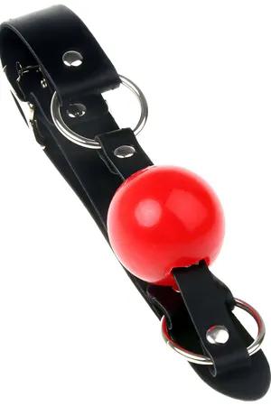 Adjustable Black Vegan Leather Ball Gag with Red Ball