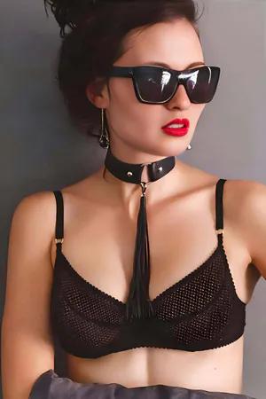 Black faux leather choker necklace with detachable tassel and O-ring