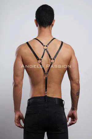 Black Faux Leather Adjustable O-Ring Shoulder Harness