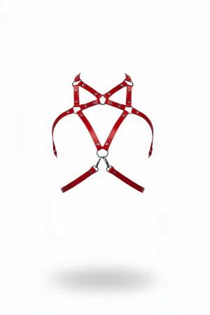 Red Faux Leather Star Chest Harness with Silver O-Rings and Clasps