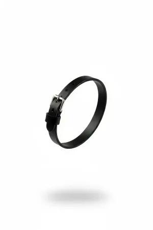 Black faux leather adjustable choker necklace with silver buckle