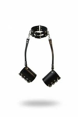 Black Faux Leather Double Buckle Collar with Wrist Cuffs