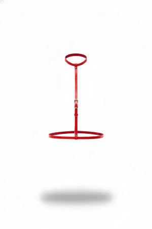 Red Faux Leather Minimalist Body Harness with Choker Loop and Adjustable Waist Strap