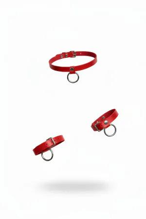 Red Faux Leather O-Ring Choker Necklace with Buckle