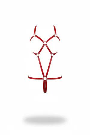 Red Faux Leather O-Ring Body Harness