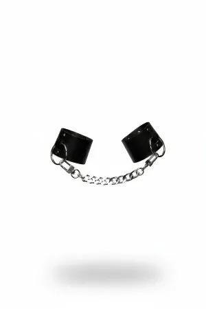 Black Faux Leather Cuffed Handcuffs with Silver Chain