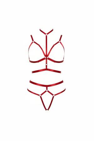 Red Strappy Body Harness Set with High Collar O-Rings
