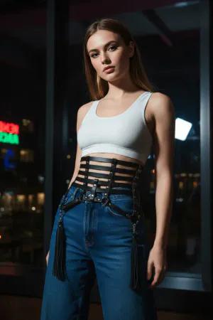 Black Faux Leather Waist Harness Multi-Strap Detachable Tassels