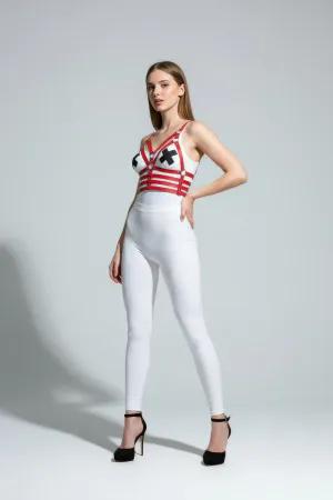 Color Block Faux Leather Chest Harness Red White X-Straps