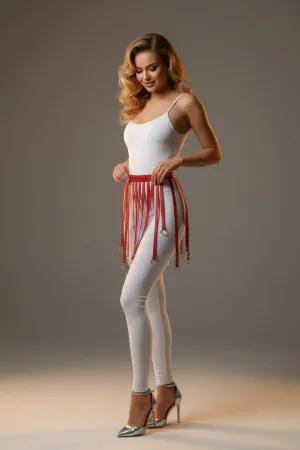 Red Faux Leather Waist Harness with O-Ring Fringe