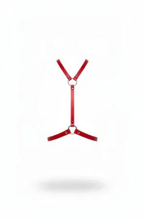 Red Faux Leather Y-Strap Body Harness Silver O-Rings