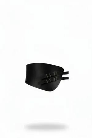 Black Faux Leather Wide Corset Belt Double Buckle Front View