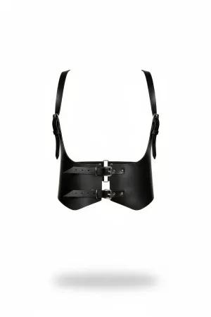 Black Faux Leather Underbust Harness Corset Double Buckle Closure