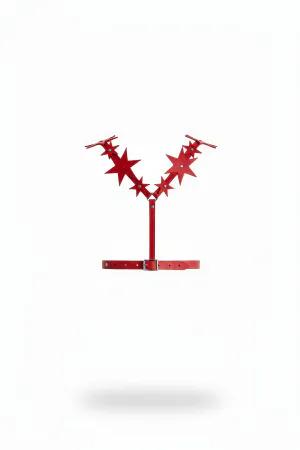 Red Faux Leather Star Burst Chest Harness Front View Adjustable Waist