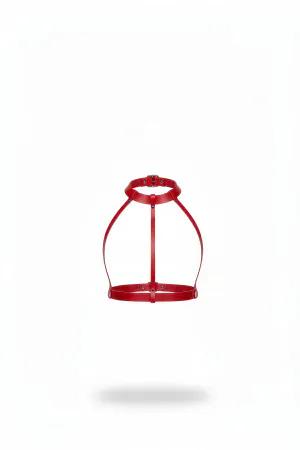 Red Faux Leather Chest Harness Choker Style Adjustable Straps