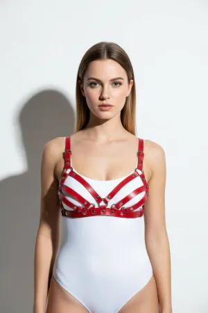 Red Faux Leather Strappy Chest Harness