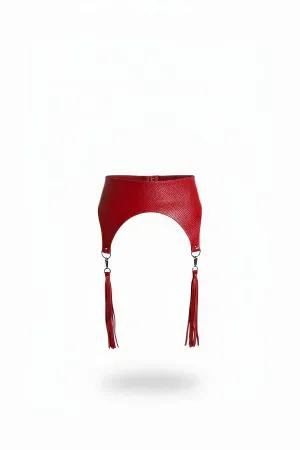 Red Faux Leather Garter Belt with Detachable Tassels