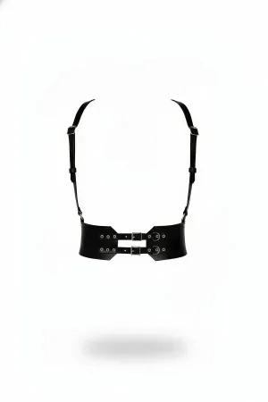 Black Faux Leather Double Buckle Waist Harness Adjustable Shoulder Straps