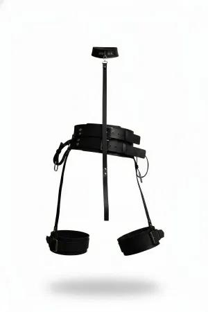 Black Faux Leather Harness Set with Neck Collar and Leg Cuffs