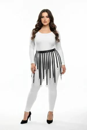 Black Faux Leather Ring Skirt Harness Waist