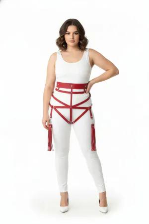 Red Faux Leather Body Harness with Detachable Tassels
