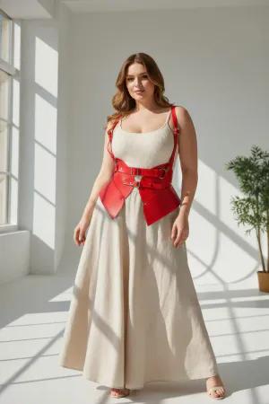 Red Faux Leather Waspie Corset Harness Women Adjustable Straps