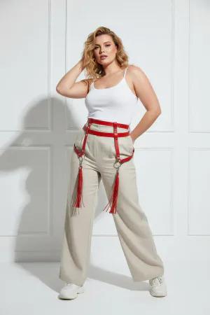Red Faux Leather Waist Harness with Tassel Thigh Straps Adjustable