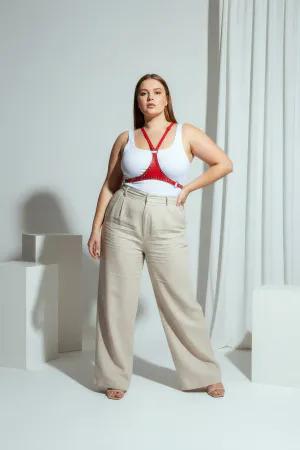 Red Faux Leather Minimalist Chest Harness with Silver Studs on Plus Size Model