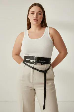 Black Faux Leather Multi-Strap Waist Harness Belt Women