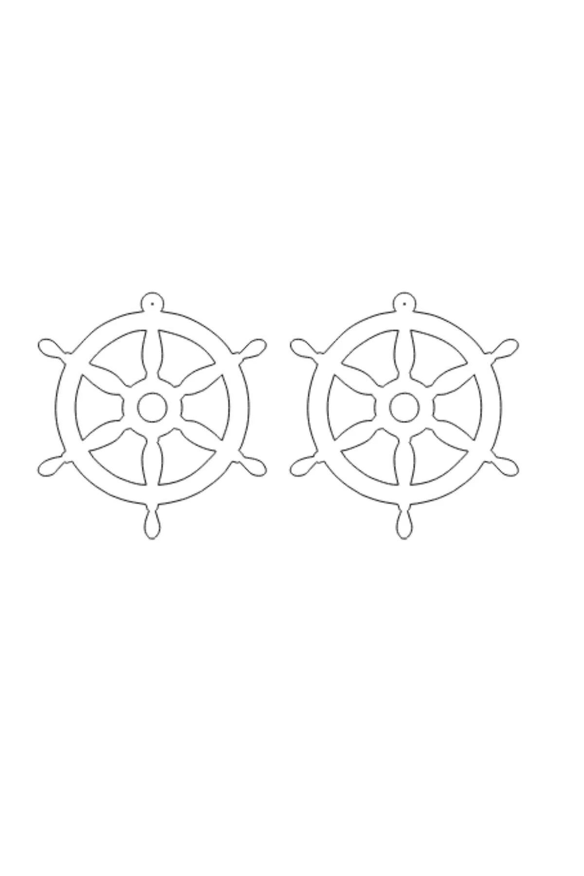Side profile view of white glowing ship wheel drop earring with standard butterfly post
