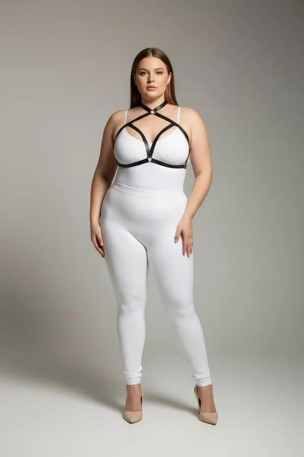 büyük beden siyah lastik harness çapraz askılı gümüş O-halka sütyen aksesuarı