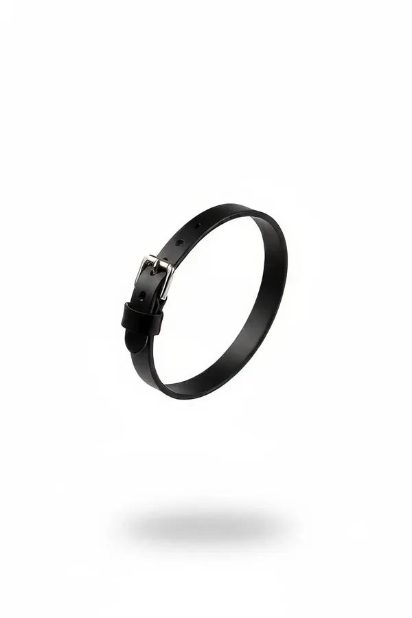black faux leather choker necklace with silver pin buckle adjustable 30-42 cm smooth matte strap