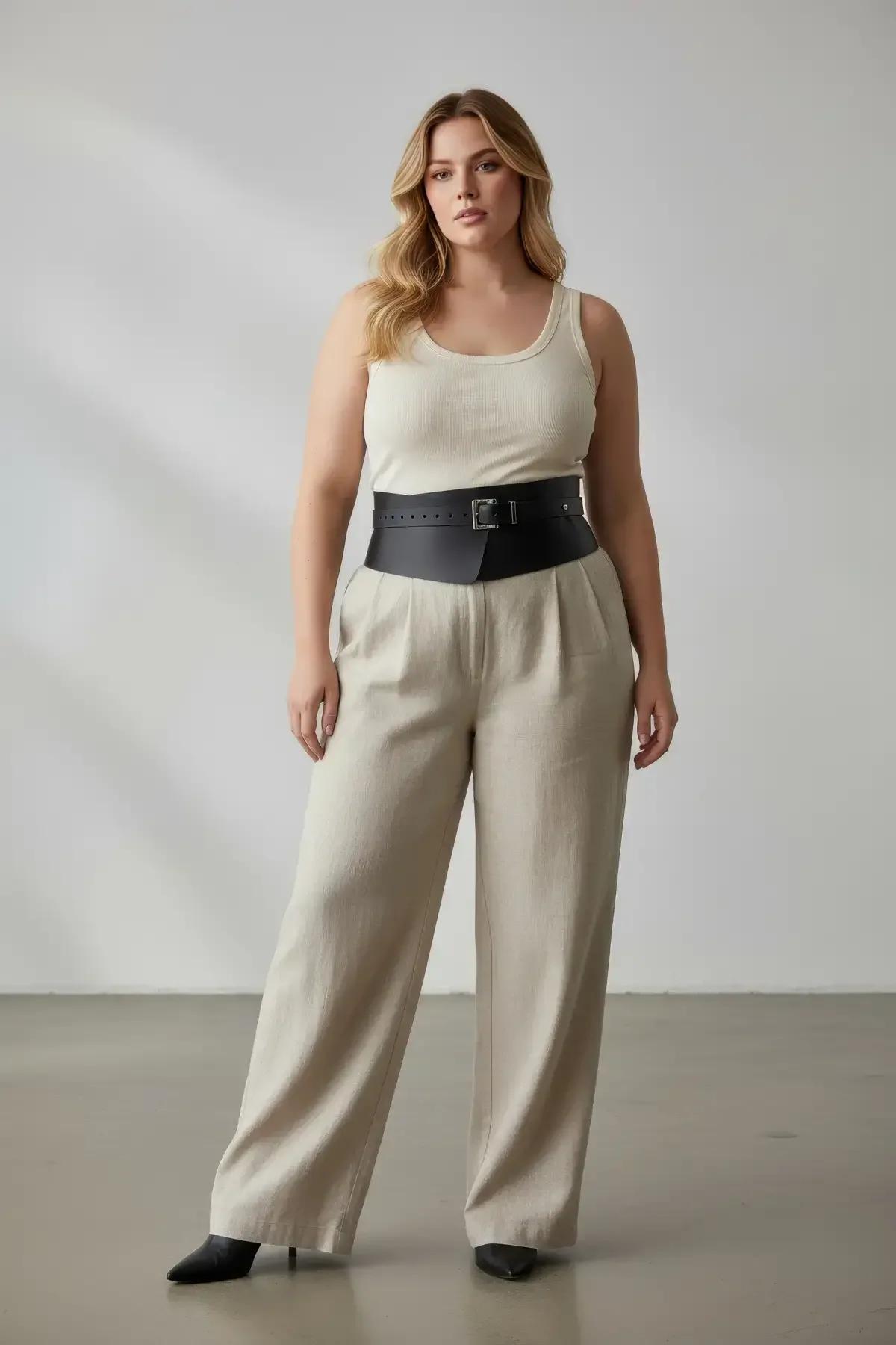 Black PU wide waist belt with perforated stud trim detail along upper edge